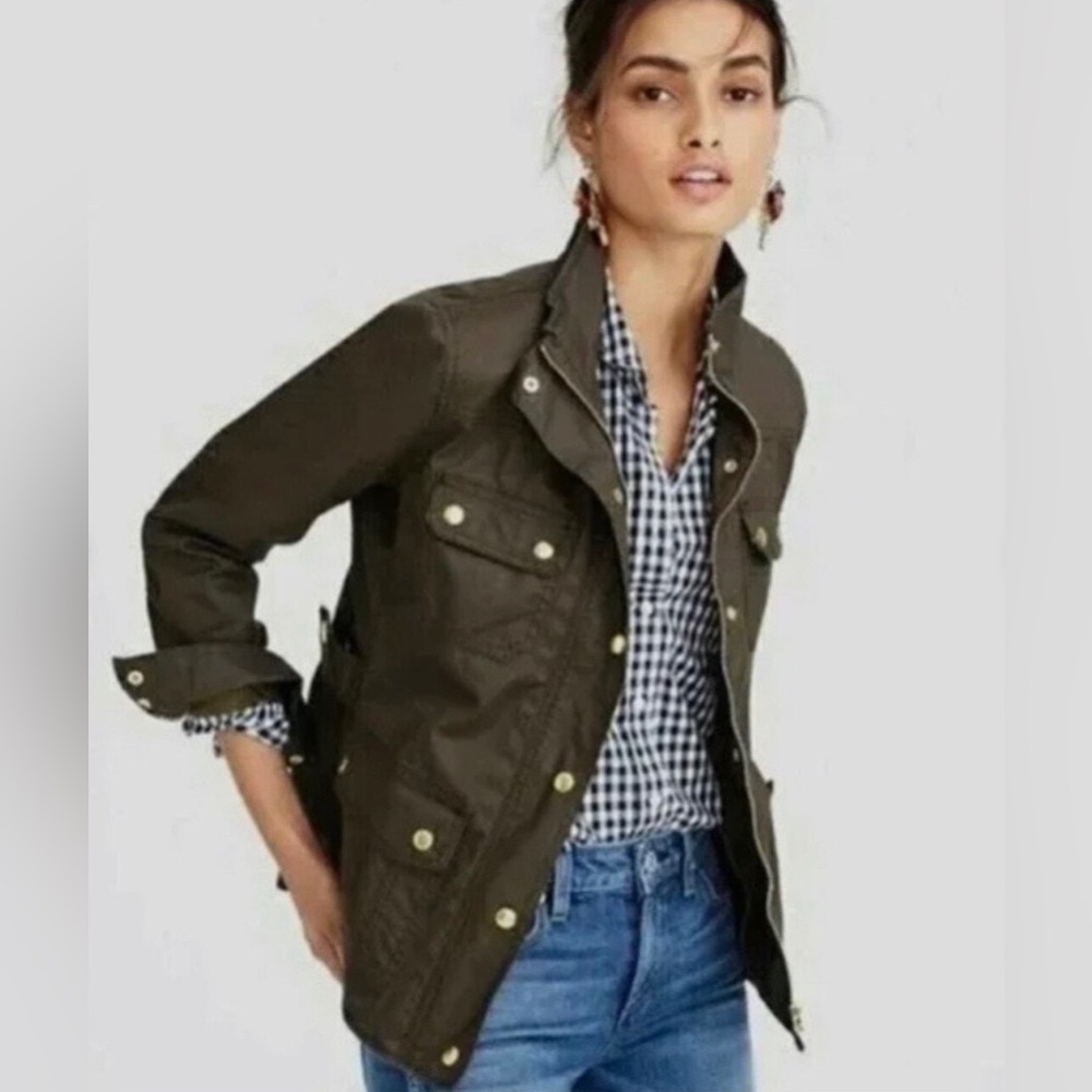 J. Crew EUC Downtown Field Jacket Waxed Cotton in Mossy Brown 19034 Women’s XS
